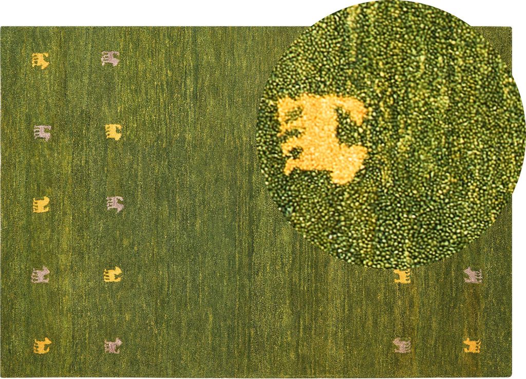 BELIANI Gabbeh Teppich Grün aus Wolle 140 x 200 cm Rechteckig Hochflor mit Tier Muster Western Motiv Weich für Wohnzimmer Kinderzimmer Schlafzimmer