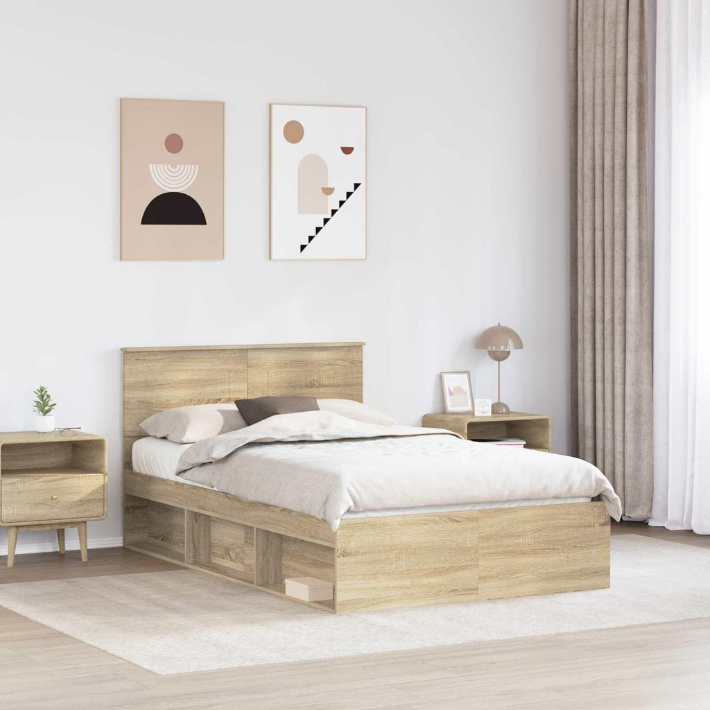 Cloris Designermöbel Bettrahmen mit Kopfteil Sonoma 120 x 200cm Holzwerkstoff - 2026Neu750640 - Klassische BettenJugendbett Tagesbett