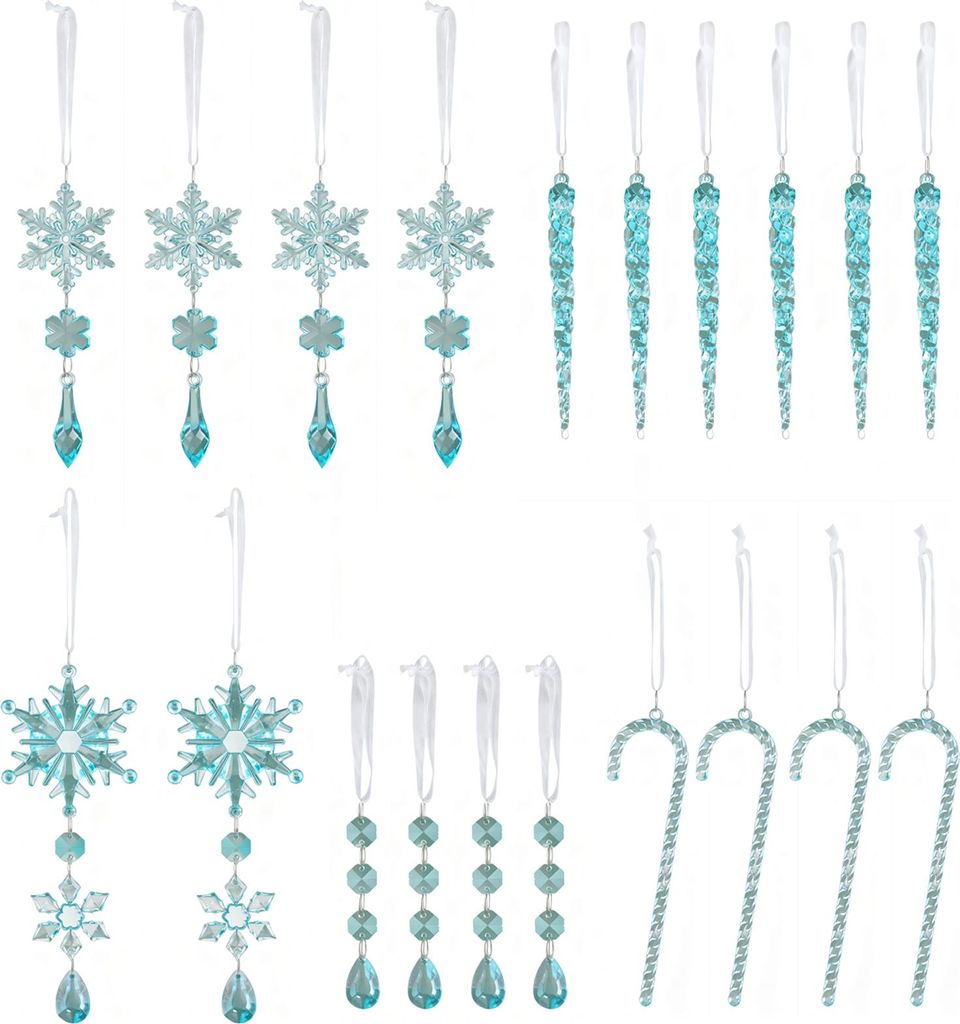 20 Stück künstliche Kristallschneeflocken-Ornamente für den Weihnachtsbaum, Acryl-Weihnachtsbaumdekorationen, Winter-Bastel- und Partygeschenke