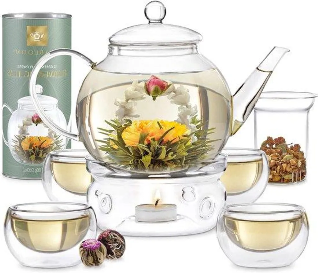 Théière en verre haute résistance avec filtre inox et 17 accessoires