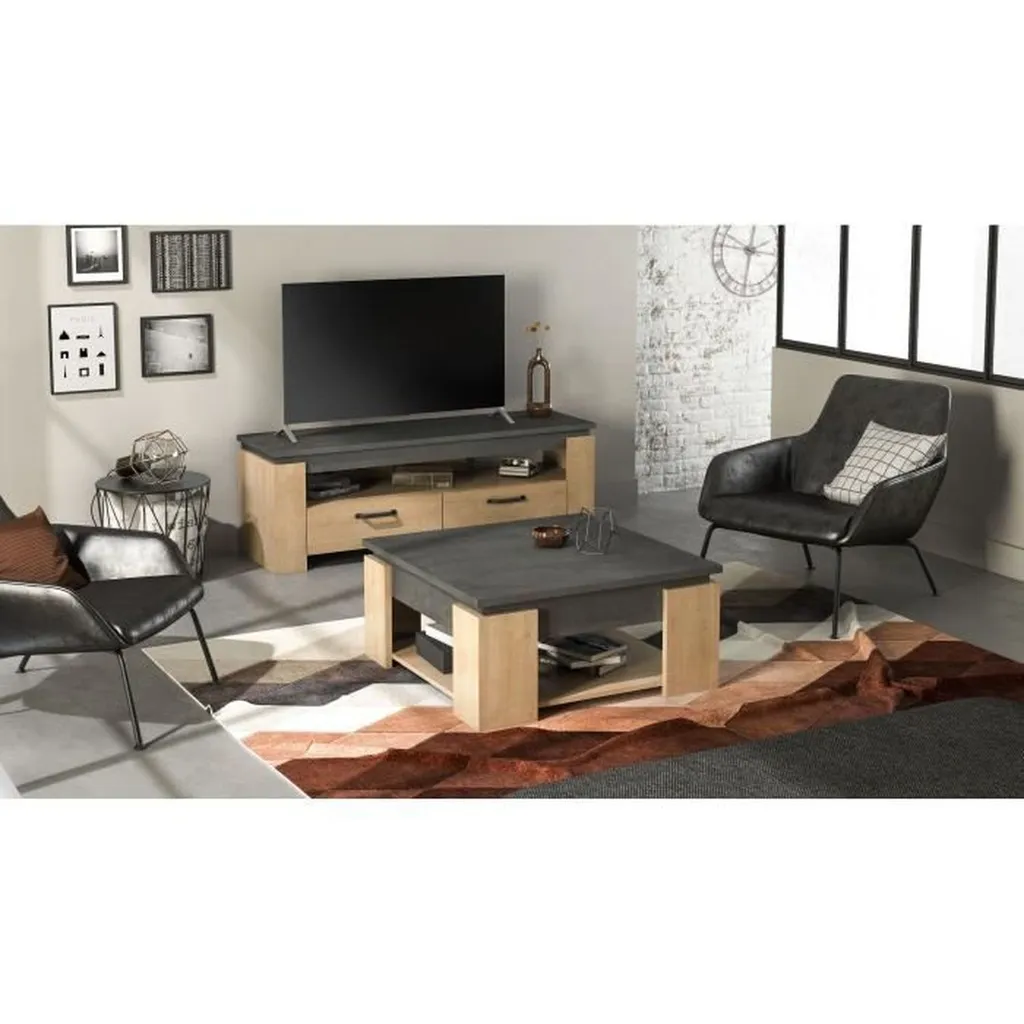 CALICOSY Table basse Austin L80 cm - Style Industriel Bois et Métal - 10