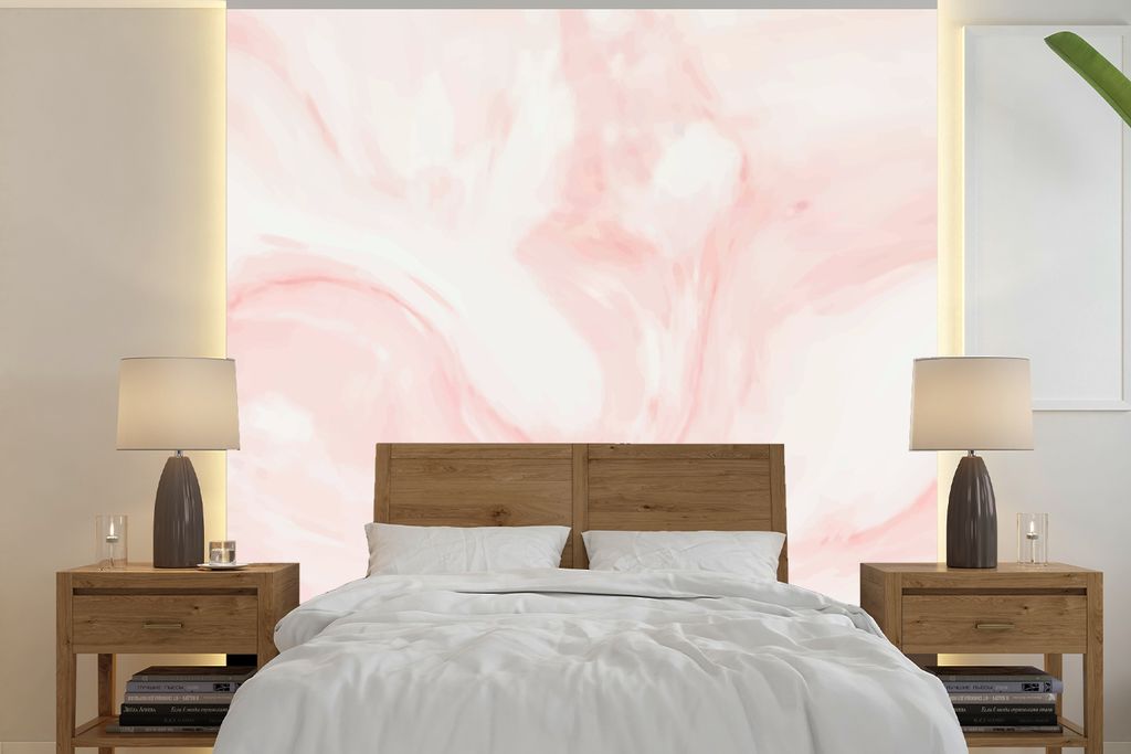 MuchoWow Fototapete für Wohnzimmer oder Schlafzimmer Wandtapete Vinyl Motivtapete Marmor - Weiß - Rosa - Pastell - 220x220 cm - Tapeten