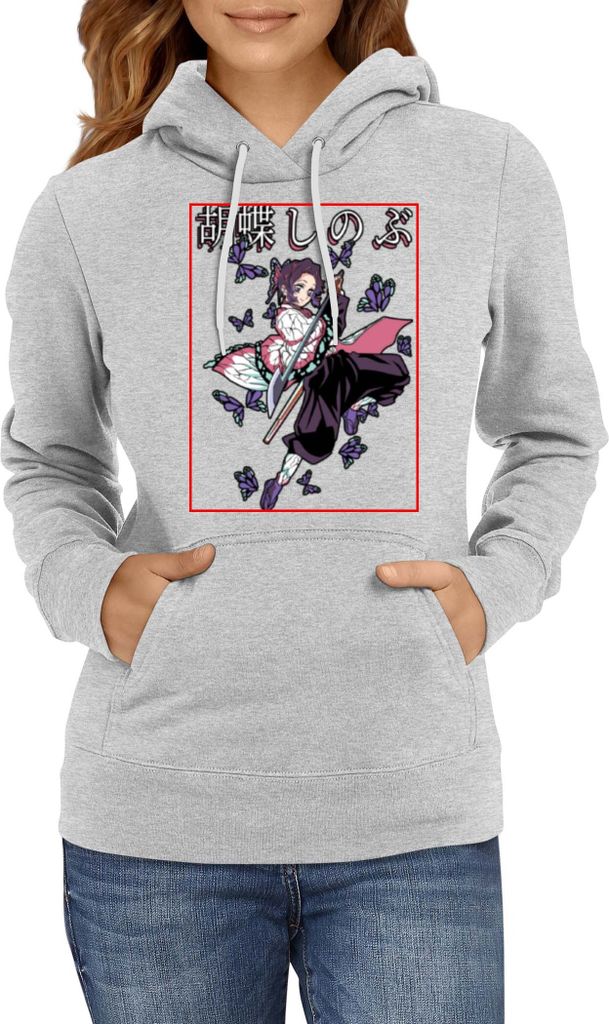 Damen Kapuzenpullover Anime Manga Demon Anime Slayer Shinobu Kocho 02 Shinobu, Lady XL / Grau