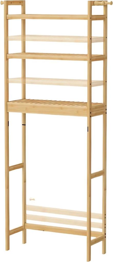Bambus Badregal – Aufbewahrung über Toilette – 3 Ablagen – Haken – Frei stehendes Badmöbel – 63x26x170cm