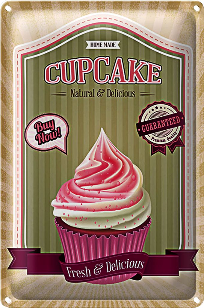 Blechschild Essen 18x12cm Cupcake natural Delicious home