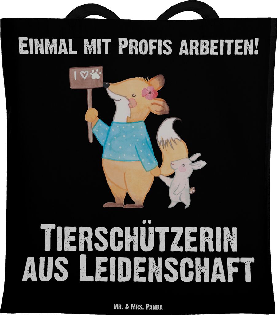 Mr. & Mrs. Panda Einkaufstasche Tierschützerin Leidenschaft - Schwarz - Geschenk, Uni Tasche, Tote Bag, Jutetasche, Jutebeutel, totebag