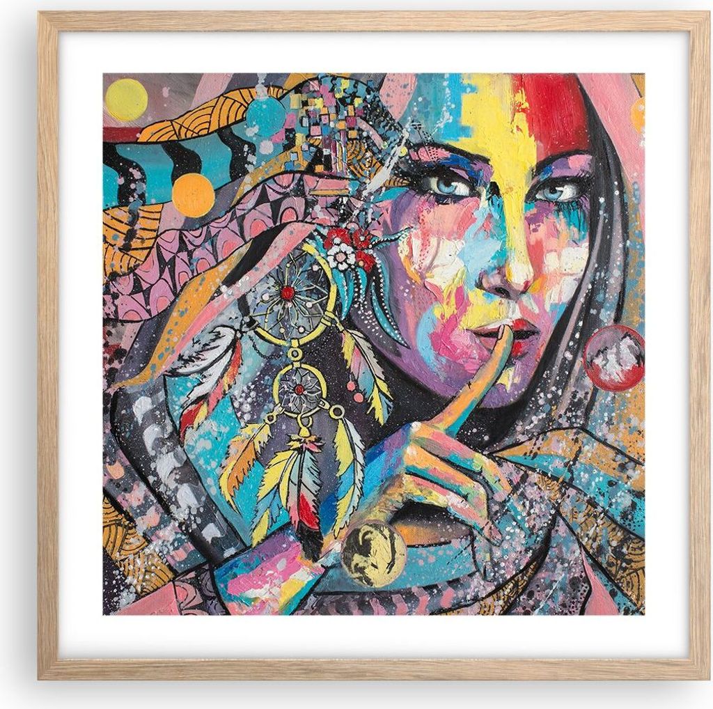 Gerahmtes Poster - Rahmen in heller Eiche - frau folklore - 50x50 cm - Wand Bild - Wanddeko - Wandbilder - Kunstposter - Wandposter - Bilderrahmen ...