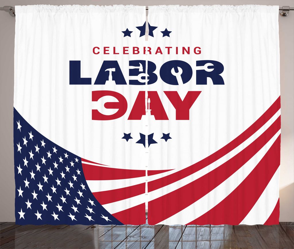 ABAKUHAUS Tag der Arbeit Rustikaler Vorhang, Wir feiern Tag der Arbeit, Wohnzimmer Universalband Gardinen mit Schlaufen und Haken, 280 x 175 cm, Na...