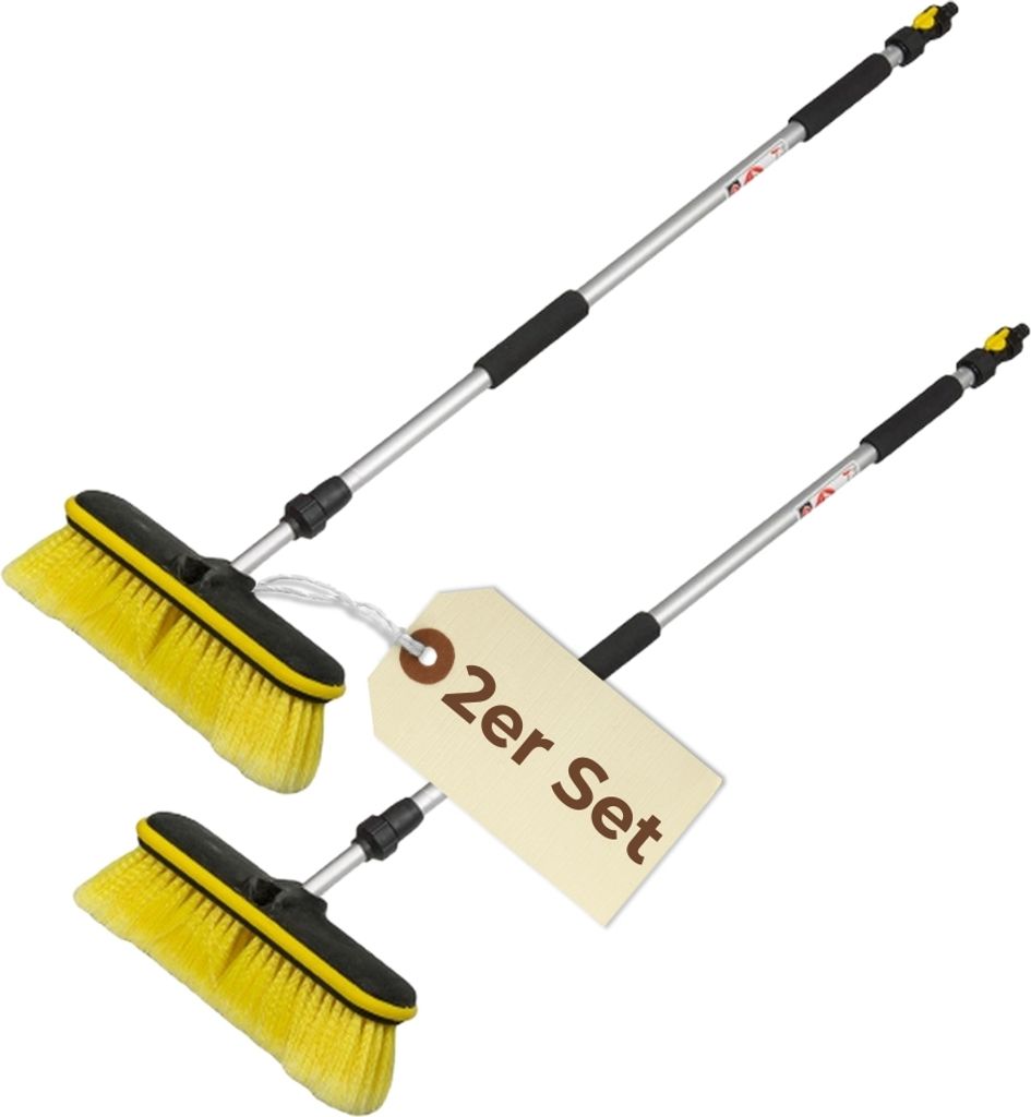 2er Set Autowaschbürste mit Schlauchanschluss Teleskop Stiel Waschbürste Auto Wasseranschluss PKW LKW Alu Waschbürste mit Teleskopstiel 100 - 17...
