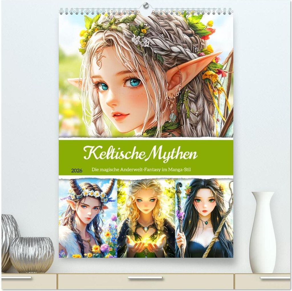 Keltische Mythen. Die magische Anderwelt-Fantasy im Manga-Stil (hochwertiger Premium Wandkalender 2026 DIN A2 hoch), Kunstdruck in Hochglanz