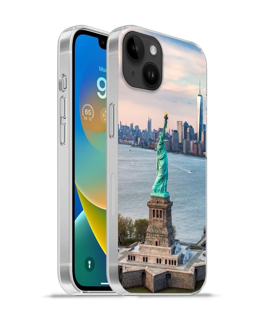 MuchoWow Handyhülle Schutzhülle Hülle für Apple iPhone 14 Plus - Soft case Freiheitsstatue mit der Skyline von New York Silikon Softcase Hand...