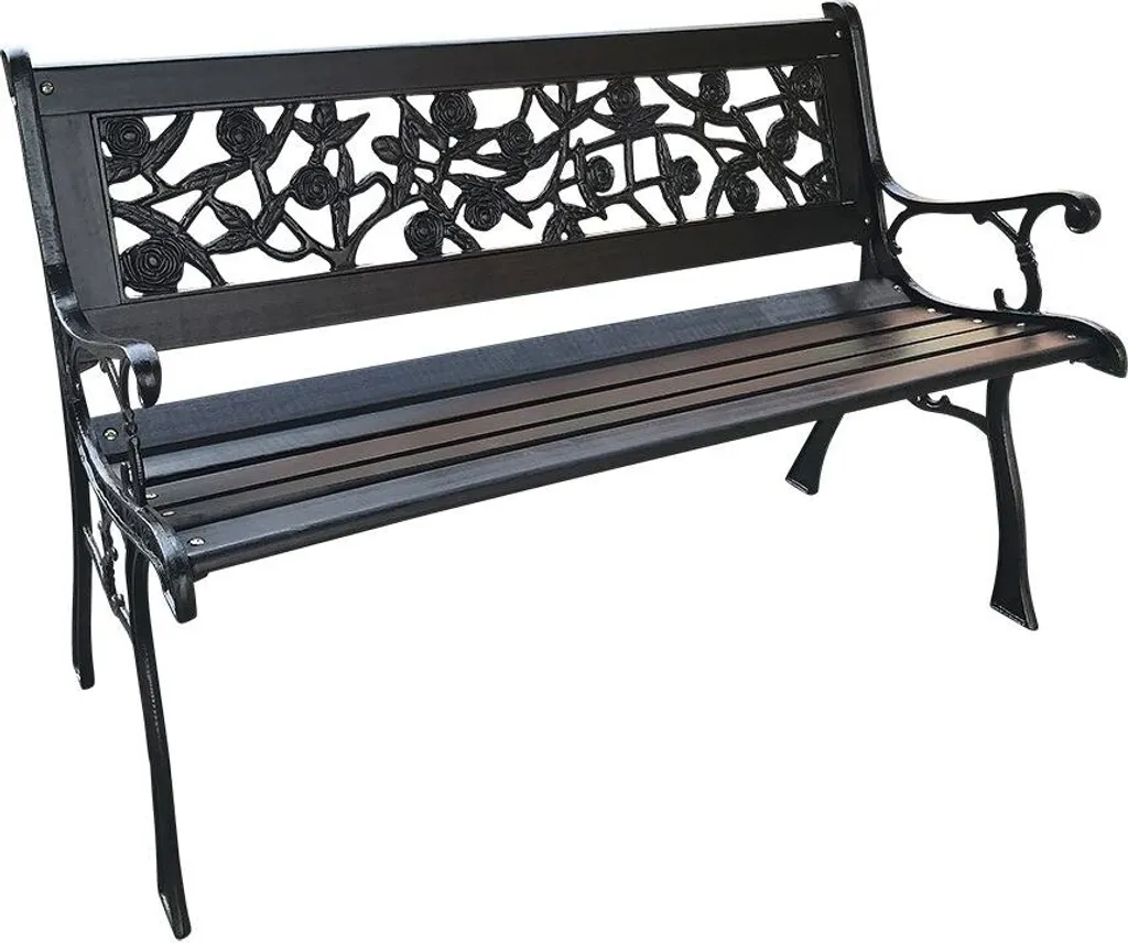 Banc de parc Rosen 114 cm noir - Banc de jardin robuste au style rétro