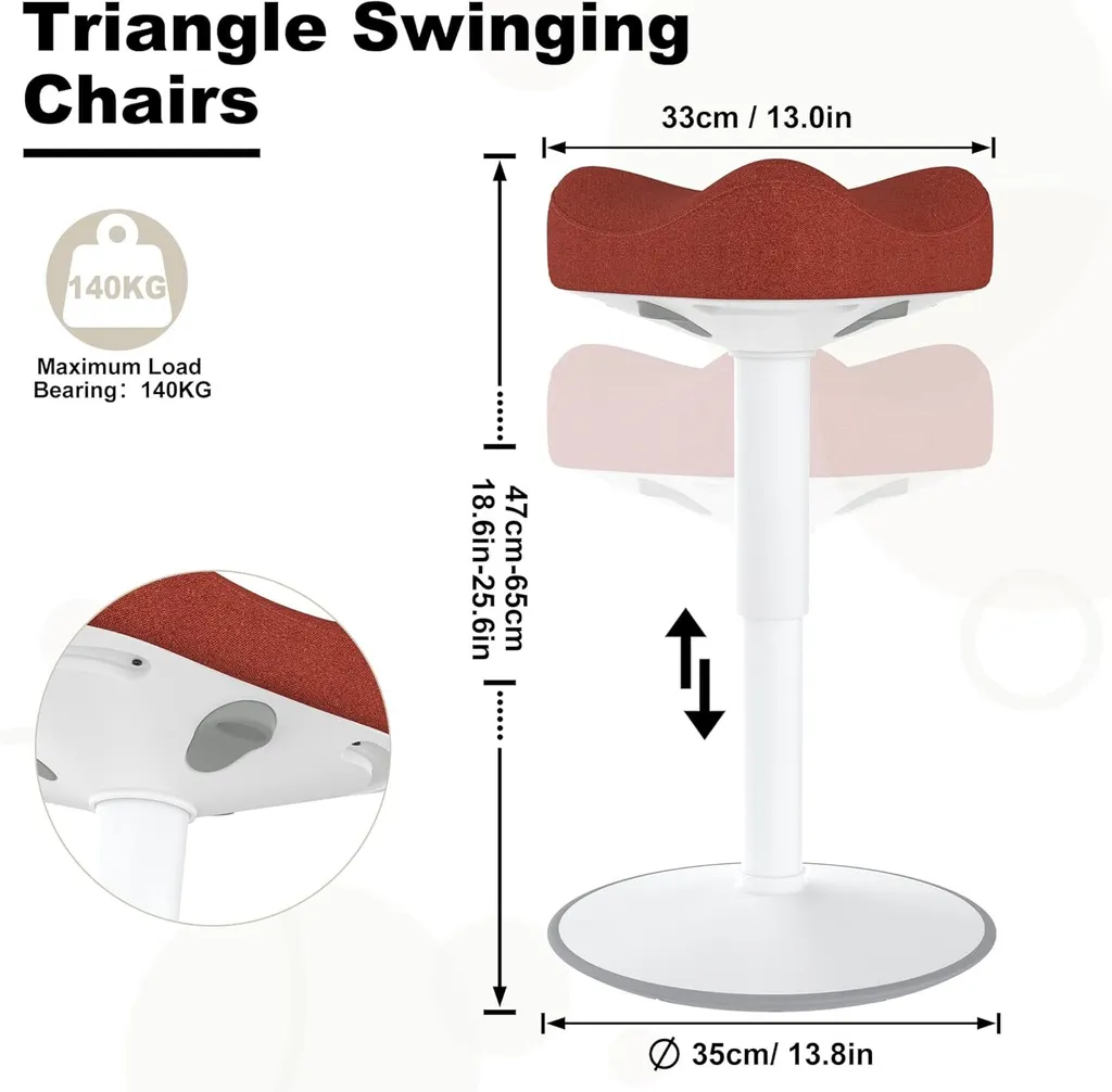 Siège Assis-Debout à Bascule Tabouret de Bureau Actif Design Triangle