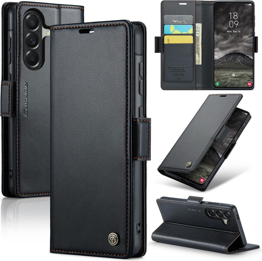Lederhülle für Samsung Galaxy A57 Brieftasche Kartenfach Schutzhülle mit Standfunktion Schwarz