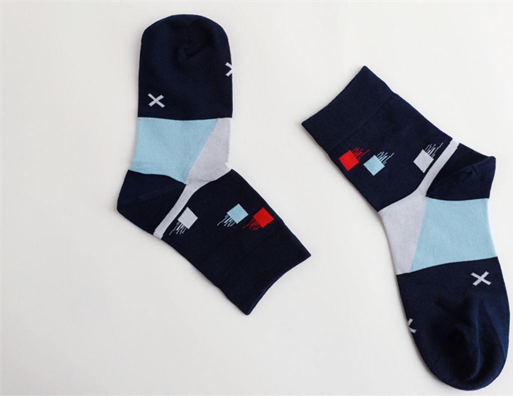MEGAGROUP 2 Paar Casual Socken Stricksocken Größe 45-49 Hahnentritt dunkelblau blau