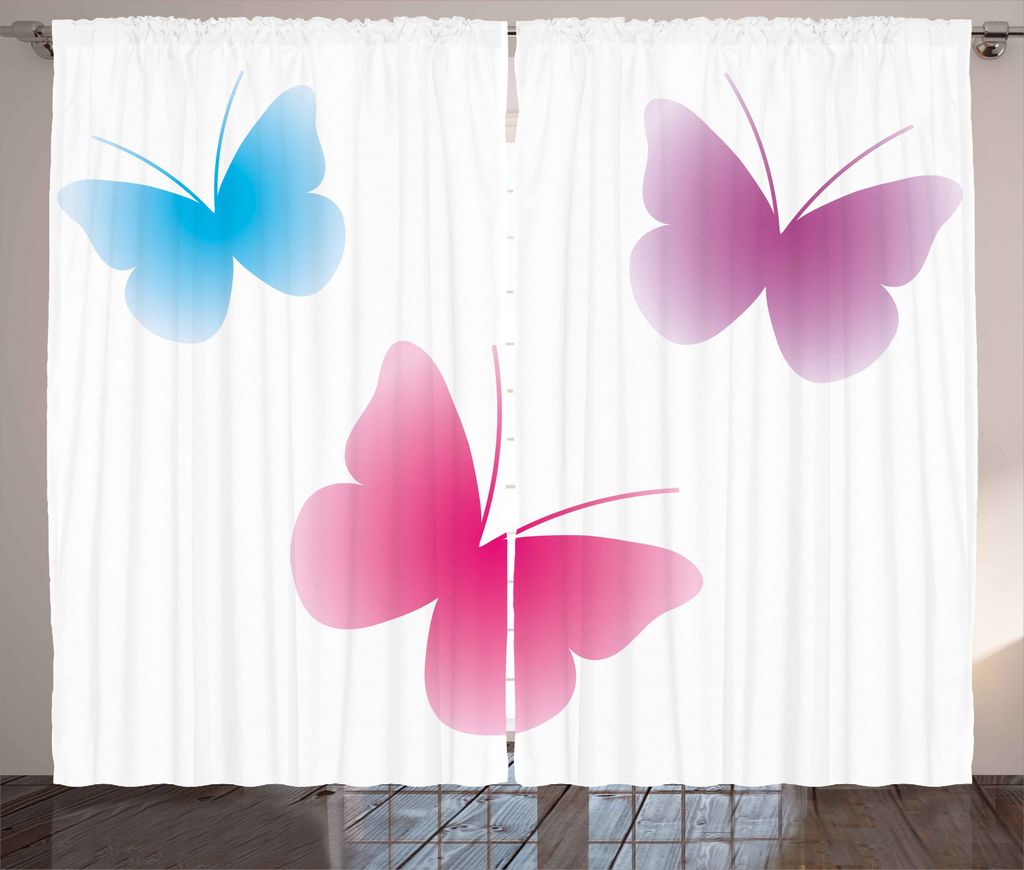 ABAKUHAUS Tier Rustikaler Vorhang, Flügel Life Thema, Wohnzimmer Universalband Gardinen mit Schlaufen und Haken, 280 x 245 cm, Rose Pink und Blau ...