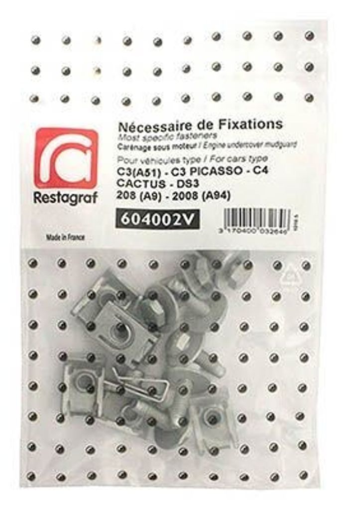 14x RESTAGRAF Halteclipsatz Karosserie 604002V Motorraum unten passend für PEUGEOT 2008 Kombi (CU)