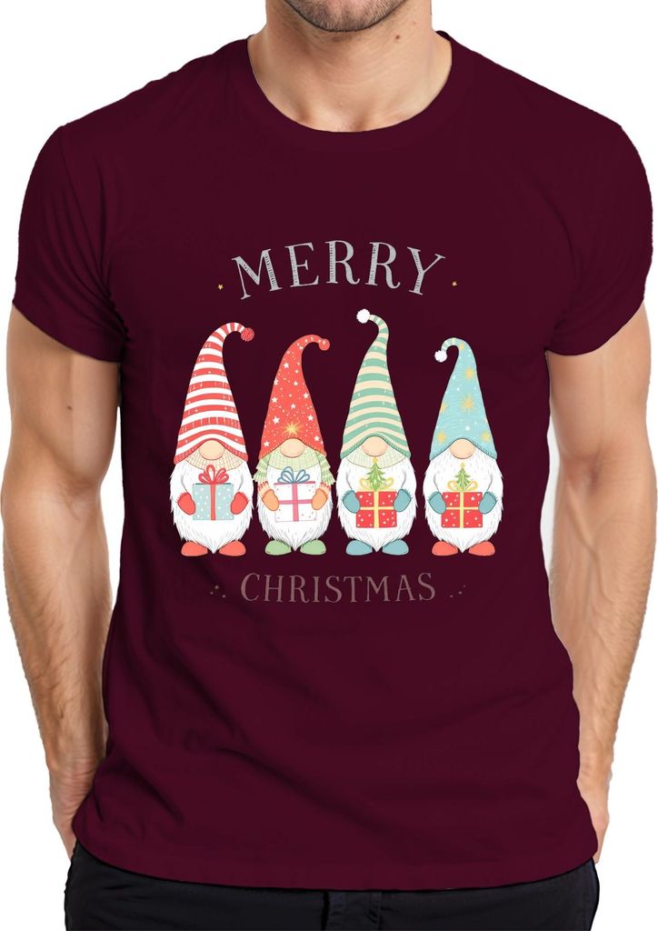 MERRY CHRISTMAS Wichtel Weihnachtswichtel Gnom Geschenke Niedlich Herren T-Shirt, Burgundy, XXL