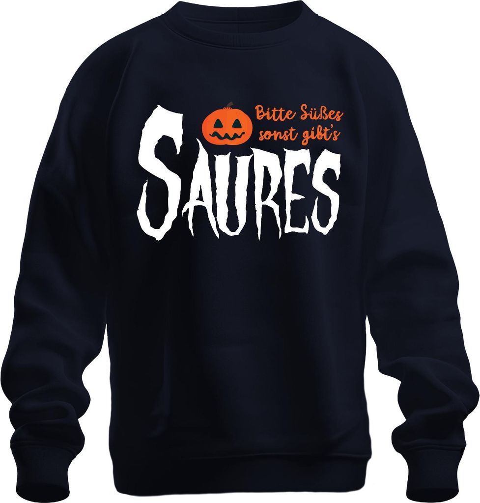 Bitte Süßes sonst gibt's Saures Halloween Kürbis Gruselig Kinder Uni Sweatshirt Pullover, Navy, XL