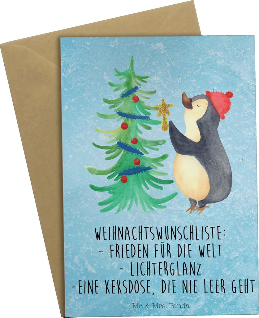 Mr. & Mrs. Panda valentinstagskarte Pinguin Weihnachtsbaum - Eisblau - Geschenk, einladungskarten, osterkarte, Weihnachten, weihnachtskarten, Klapp...