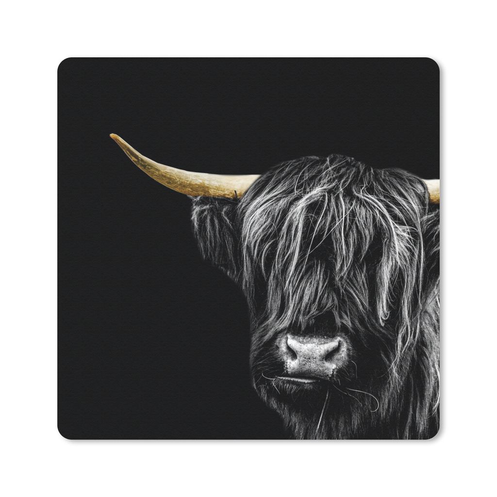 MuchoWow Mauspad Mousepad Schottischer Highlander - Goldene Hörner 20x20 cm - Mousepads - Maus Mat - Pad - Mausunterlage - Desk Mat - Bureauarti...