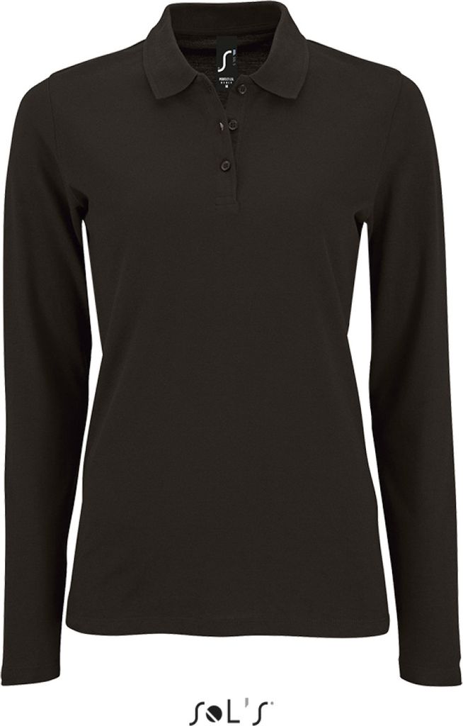 Women´s Long-Sleeve Piqué Polo Shirt Perfect, Black, S Produktbild 