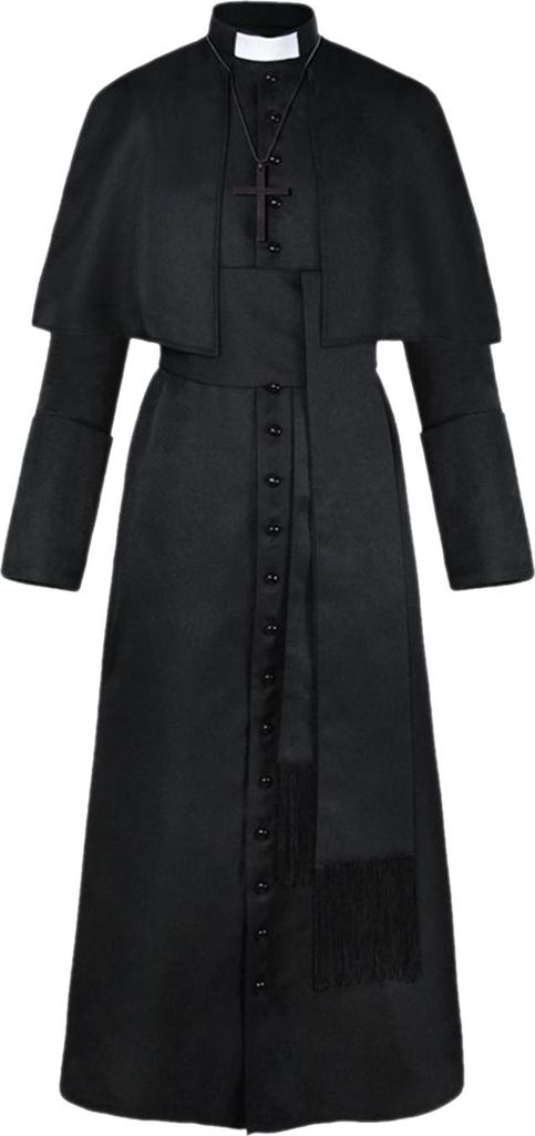 Halloween-Priester-Kostuem mit Kreuz-Halskette, Unisex, Maenner, Frauen, solide, lang, Vater Vikar, Kostuem, Oberbekleidung, mittelalterlicher Prie...