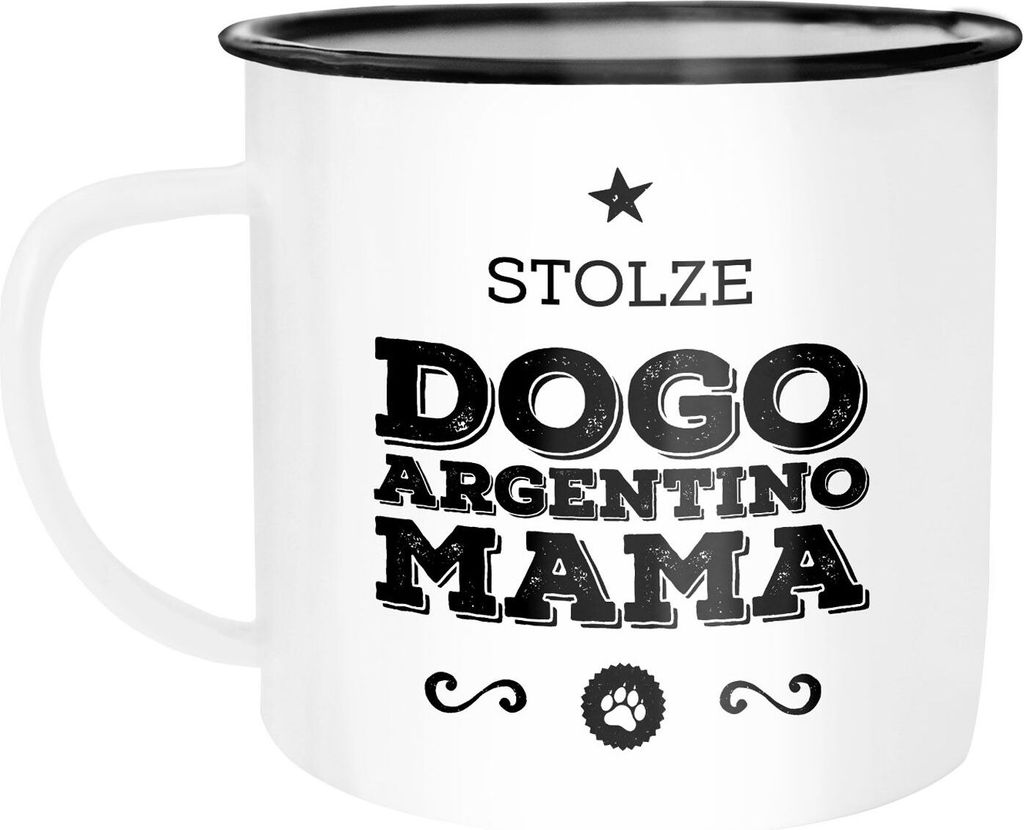 Emaille Tasse Becher Stolze Hunde-Mama Hunde Besitzerin Hundebesitzer Rassen Kaffeetasse Moonworks Dogo Argentino weiß-schwarz unisize