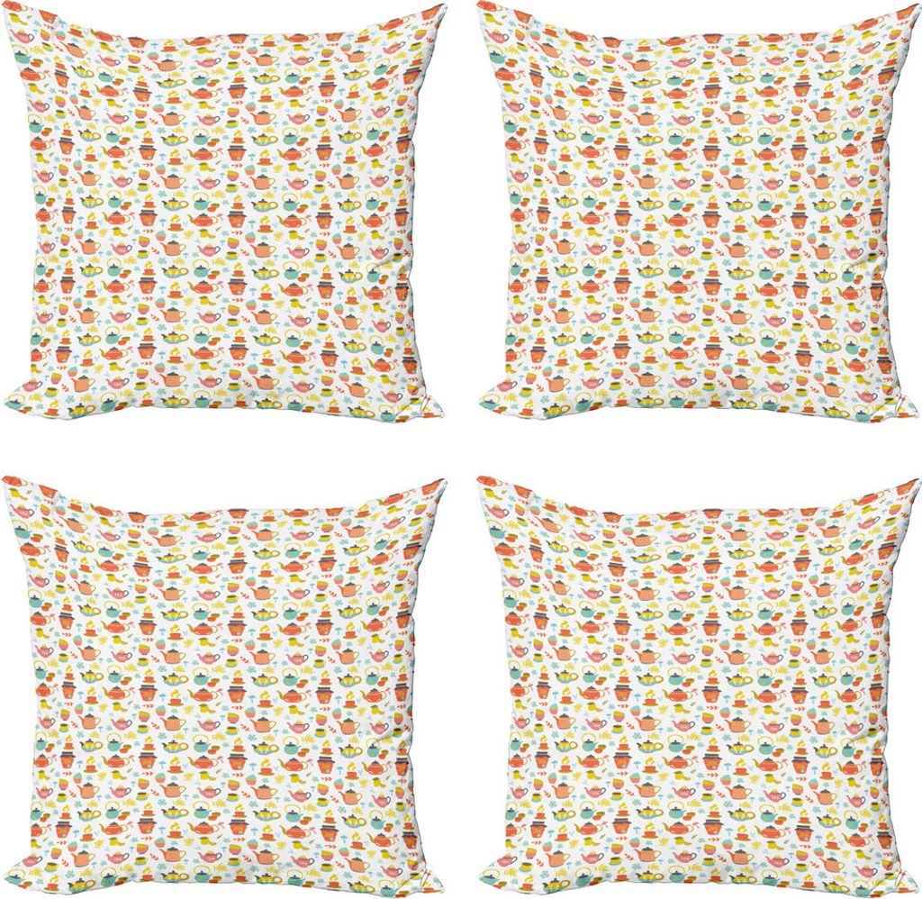 ABAKUHAUS Tee-Party Kissenbezug Set (4 Stück), Küche Bäckerei Thema Töpfe, Moderner Doppelseitiger Digitaldruck, 50 cm x 50 cm, Mehrfarbig
