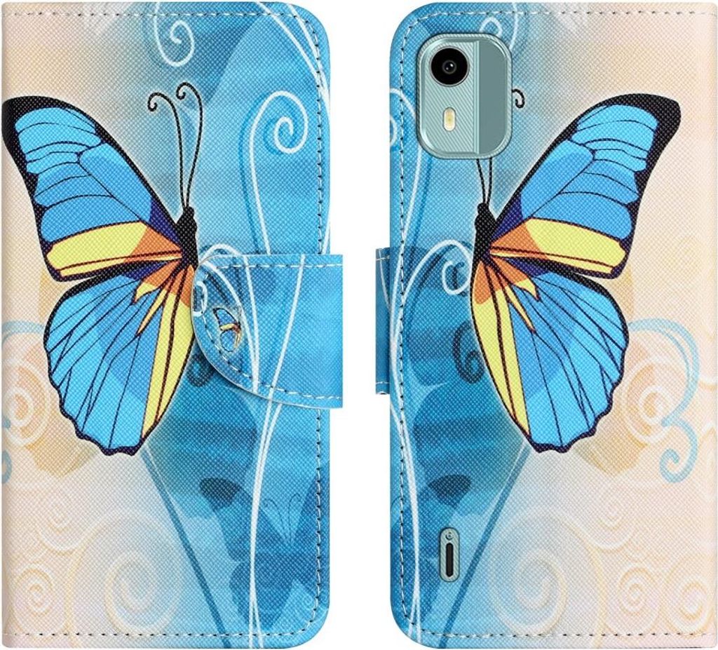 Nokia C12 Hülle - Coverup Klapphülle - Blauer Schmetterling