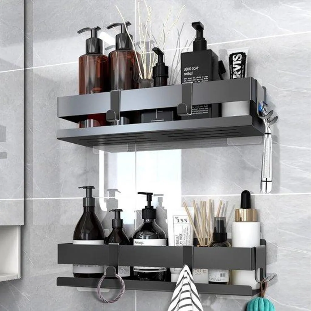Étagère d'angle 30 x 9 x 7 cm en aluminium noir pour douche et cuisine