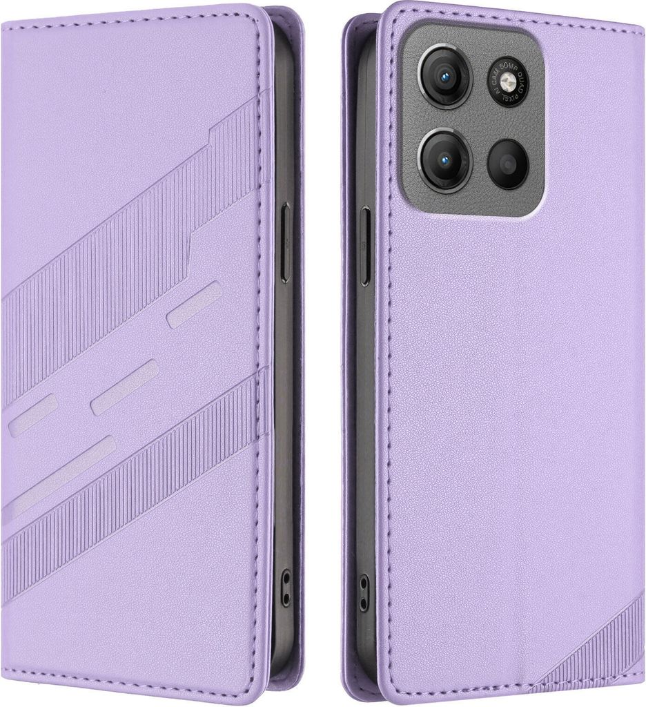 Hülle für Motorola Moto G15, Kunstleder Brieftaschen Handyhülle mit Kartenfach und Standfunktion Violett