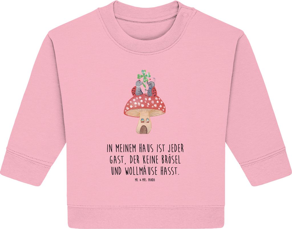 Mr. & Mrs. Panda Organic Baby Pullover Marienkäfer Fliegenpilz 6. - 12. Monat - Baumwolle Pink - Geschenk, Wohnung, Haus, Fleigenpilzhaus, Lustige...