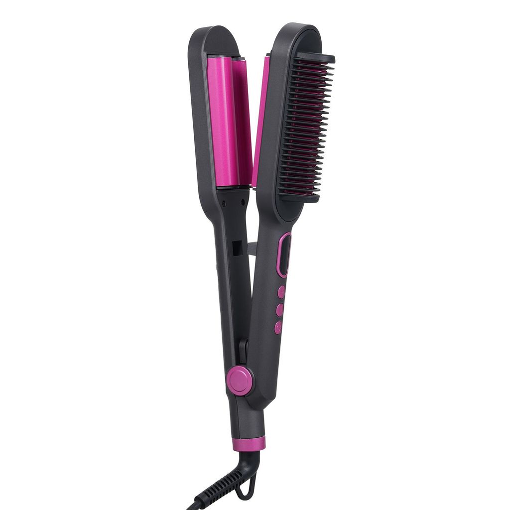 Dual-Purpose Lockenwickler Haarglätter Drei-Zylinder-Wellen-Lockenstab Haarglättungskamm Haarstyling-Werkzeug mit einstellbaren Wärmeeinstellung...