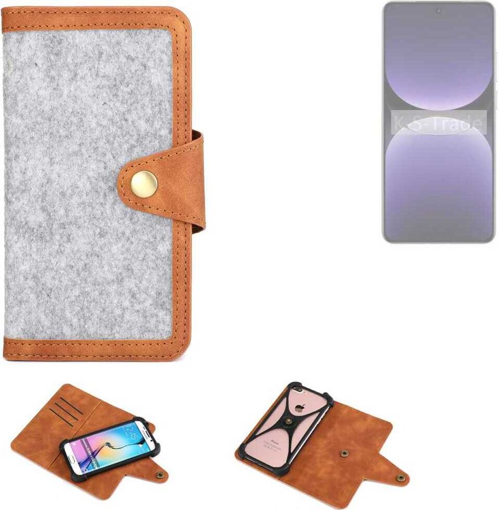 K-S-Trade Handyhülle kompatibel mit Realme GT7 Pro Schutzhülle Filz-Hülle Kunst-Leder hellgrau braun (1x)