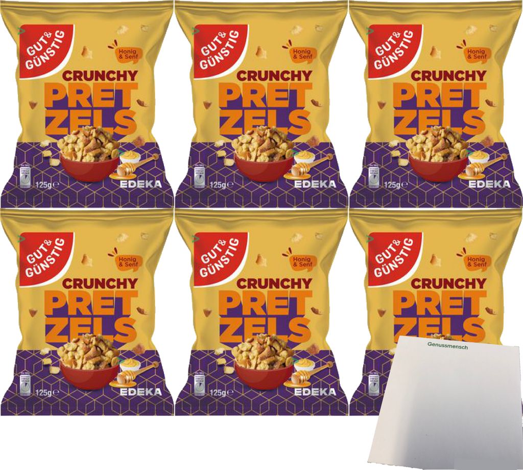 G&G Crunchy Pretzel Honig Senf Brotchips 6er Pack (6x125g Packung) + usy Block