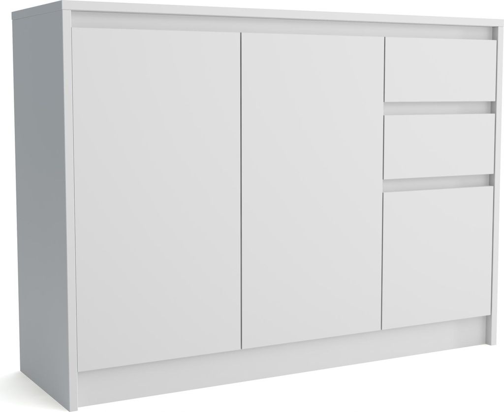 Kommode - mit 3 Schublade - mit 2 Tür - 112,5 x 82 x 35 cm B/H/T - Weiß - Moderne Sineboard - für Wohnzimmer - Schlafzimmer - Aston 3D2S