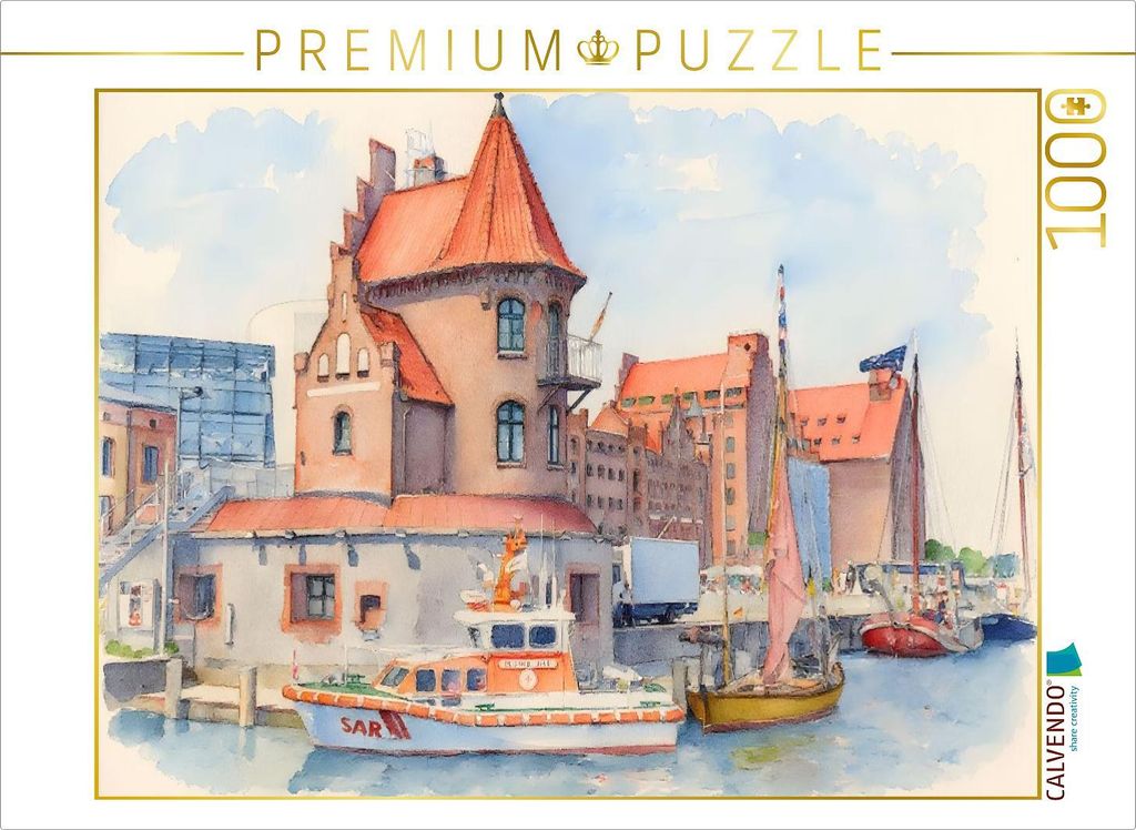 CALVENDO Puzzle Lotsenhaus Stralsund | 1000 Teile Lege-Größe 64x48cm Foto-Puzzle für glückliche Stunden