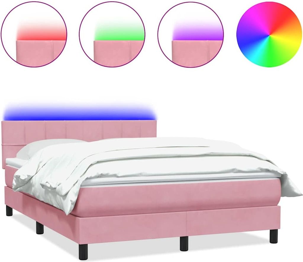 vidaXL Boxspringbett mit Matratze & LED Rosa 140x220 cm Samt