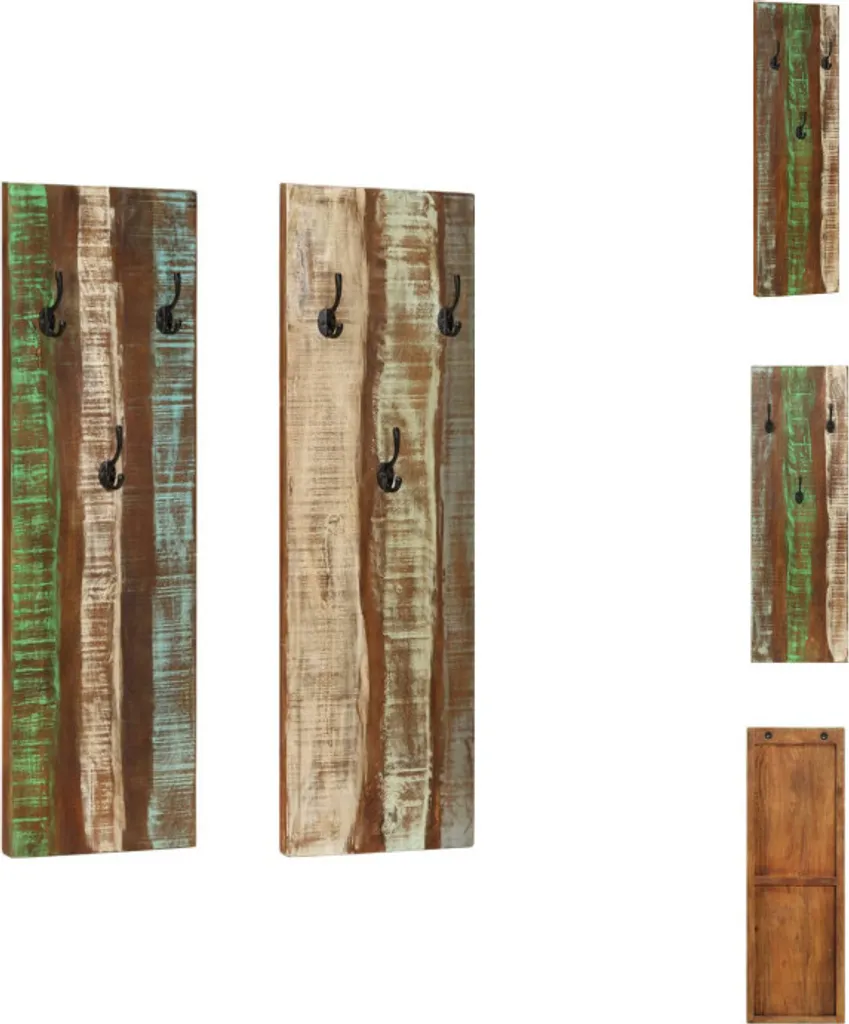 Porte-manteau mural 110 cm bois massif recyclé aspect rustique lot de 2