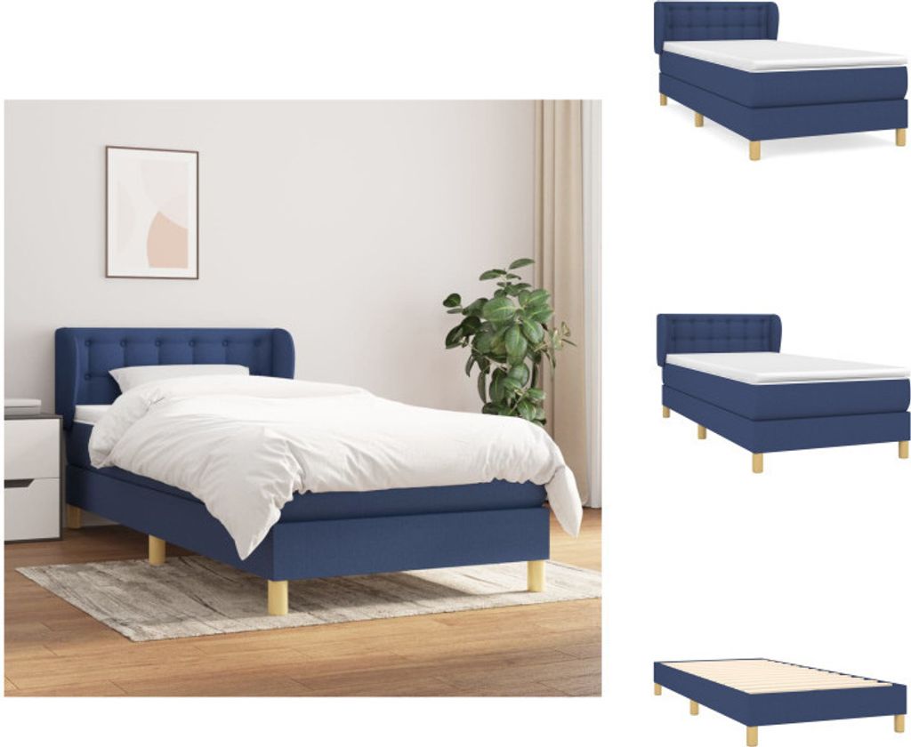 vidaXL Boxspringbett mit Matratze Blau 90x200 cm Stoff - Betten & Bettgestelle