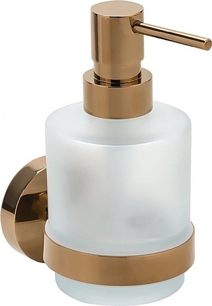 BORAL Seifenspender MINI Messing Milchglas Gold Kupfer poliert 75x145x100 mm, 200 ml für Bad & Küche >> zum Bohren oder Kleben