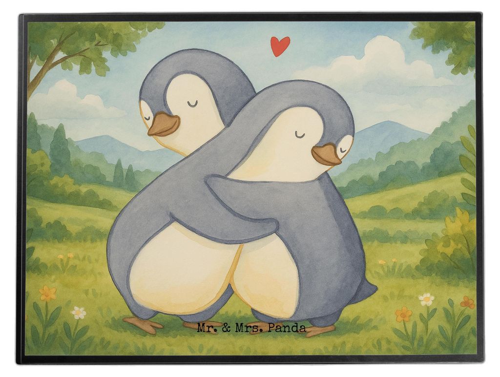 Mr. & Mrs. Panda schreibtischunterlage Pinguine Kuscheln Design - Weiß - Geschenk, malunterlagen, für Frauen, Mitbringsel, Freundin, Hochzeitstag...
