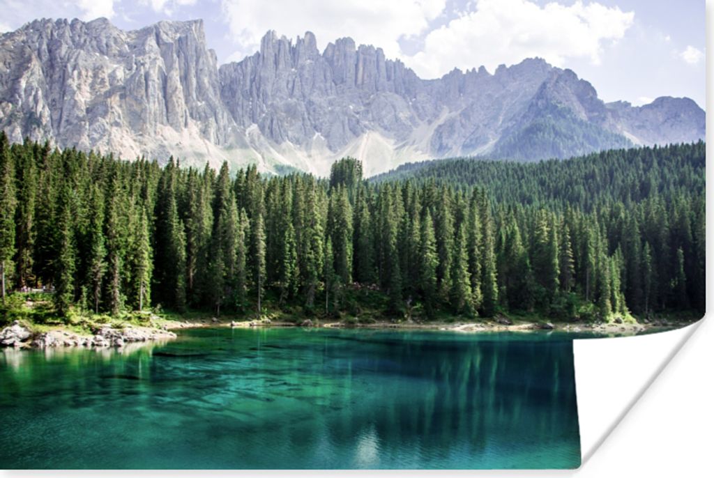 MuchoWow Poster Berge - Bäume - Wasser 120x80 cm - Bilder