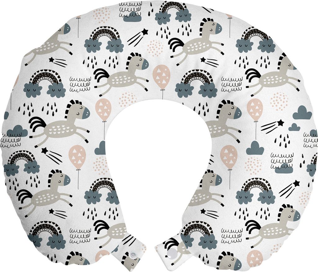 ABAKUHAUS Karikatur Reisekissen Nackenkissen, Pferde Ballone Regenbogen, Schaumstoff Reiseartikel für Flugzeug und Auto, 30x30 cm, Blaugrau Sand