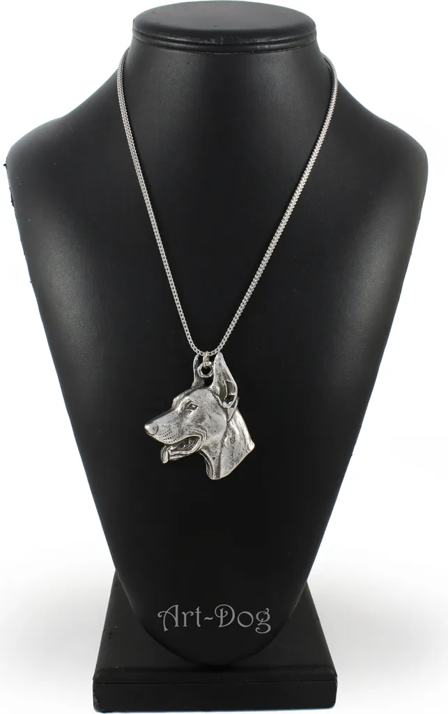 Dobrman I - collana con cane, ciondolo a forma di cane su catena d'argento, gioielli unici del marchio Art-Dog