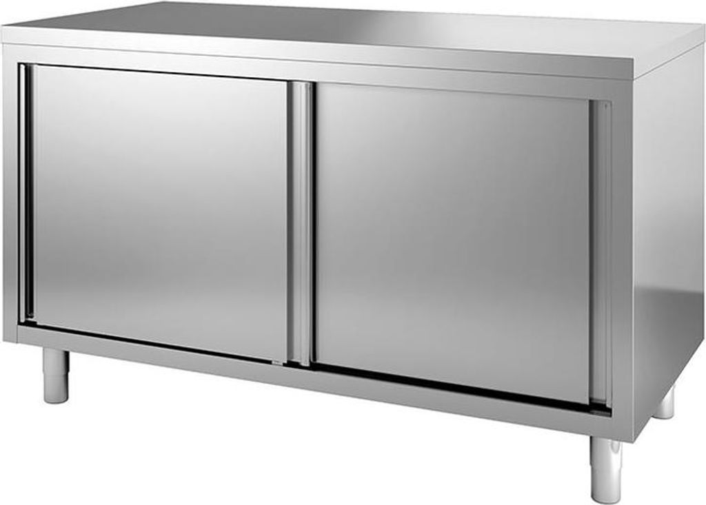 Arbeitsschrank aus Edelstahl mit Schiebetüren, 1600(L)x700(T)x880(H)mm