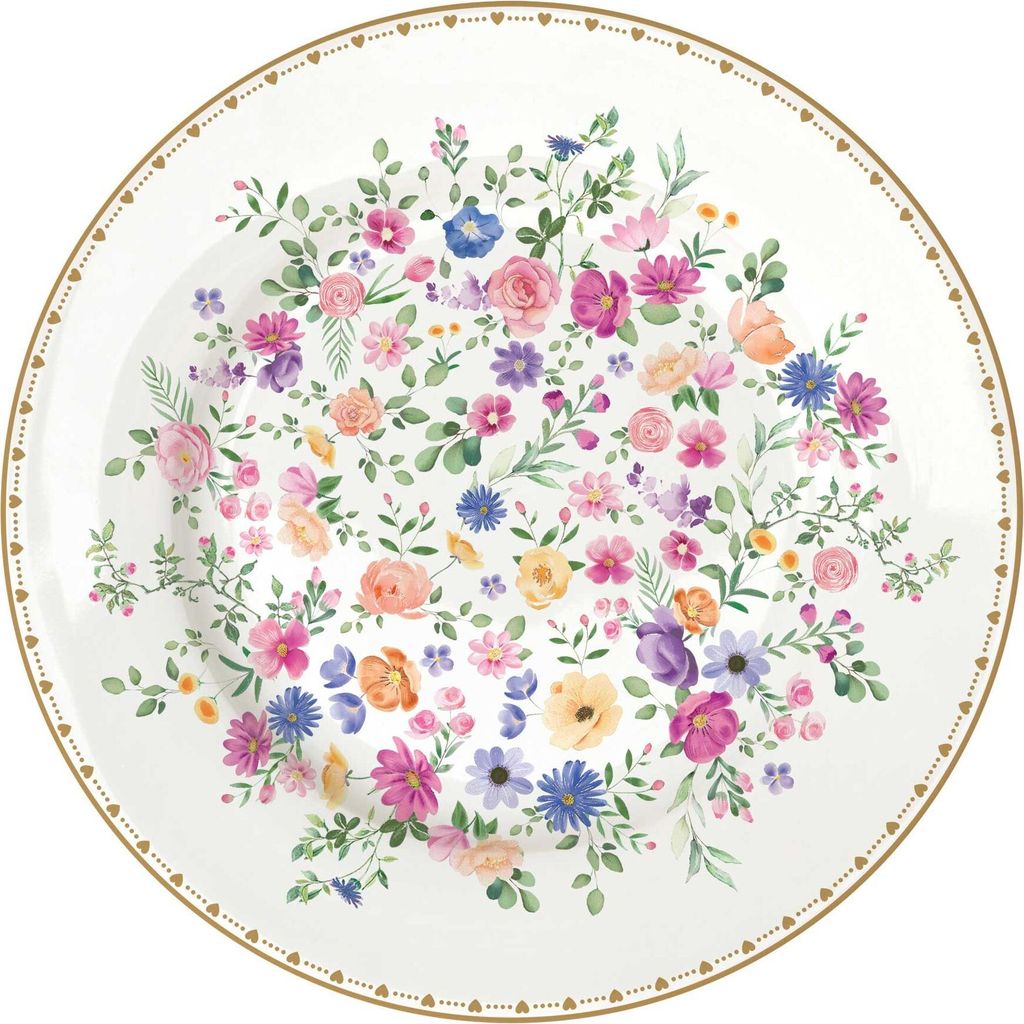 Kuchenteller MON AMOUR Herzen & Blumen D. 19cm weiß bunt Porzellan Easy Life