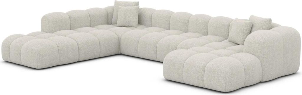 Bouclé U-Form XXL Lounge Wohnlandschaft Valora Weiß Rechts