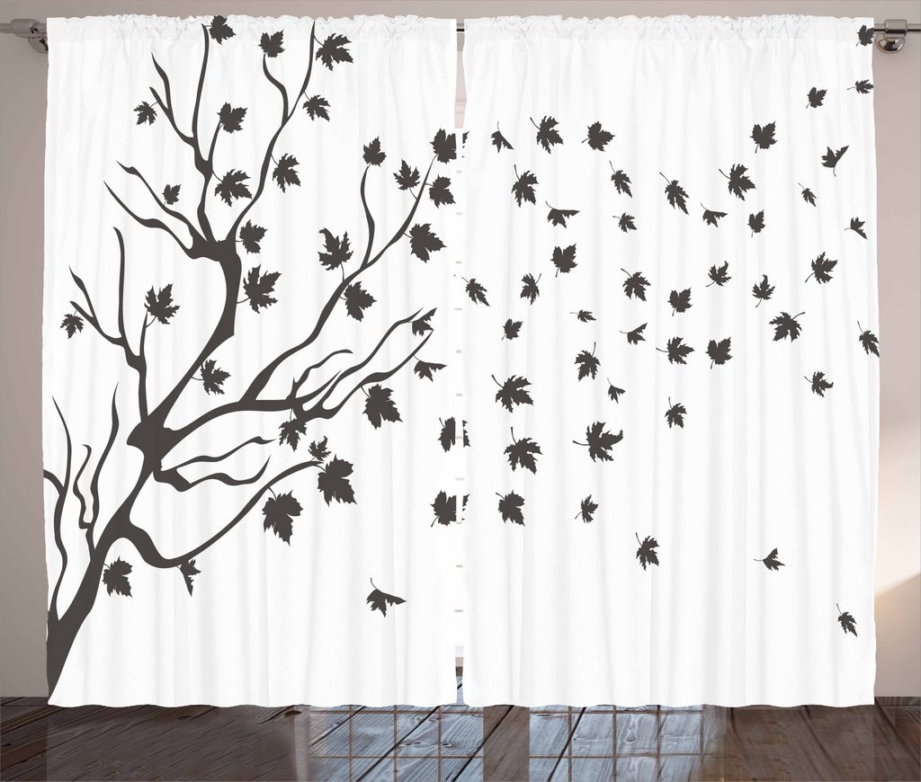 ABAKUHAUS Grau und Weiß Rustikaler Vorhang, Maple Silhouette, Wohnzimmer Universalband Gardinen mit Schlaufen und Haken, 280 x 245 cm, Charcoal Gr...